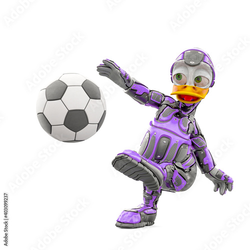 duck the astronaut is kicking the football ball