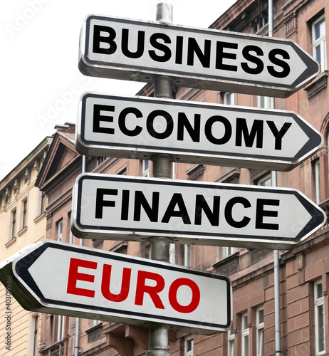 The road indicator on the arrows of which is written - business, economics, finance and EURO © Dzmitry