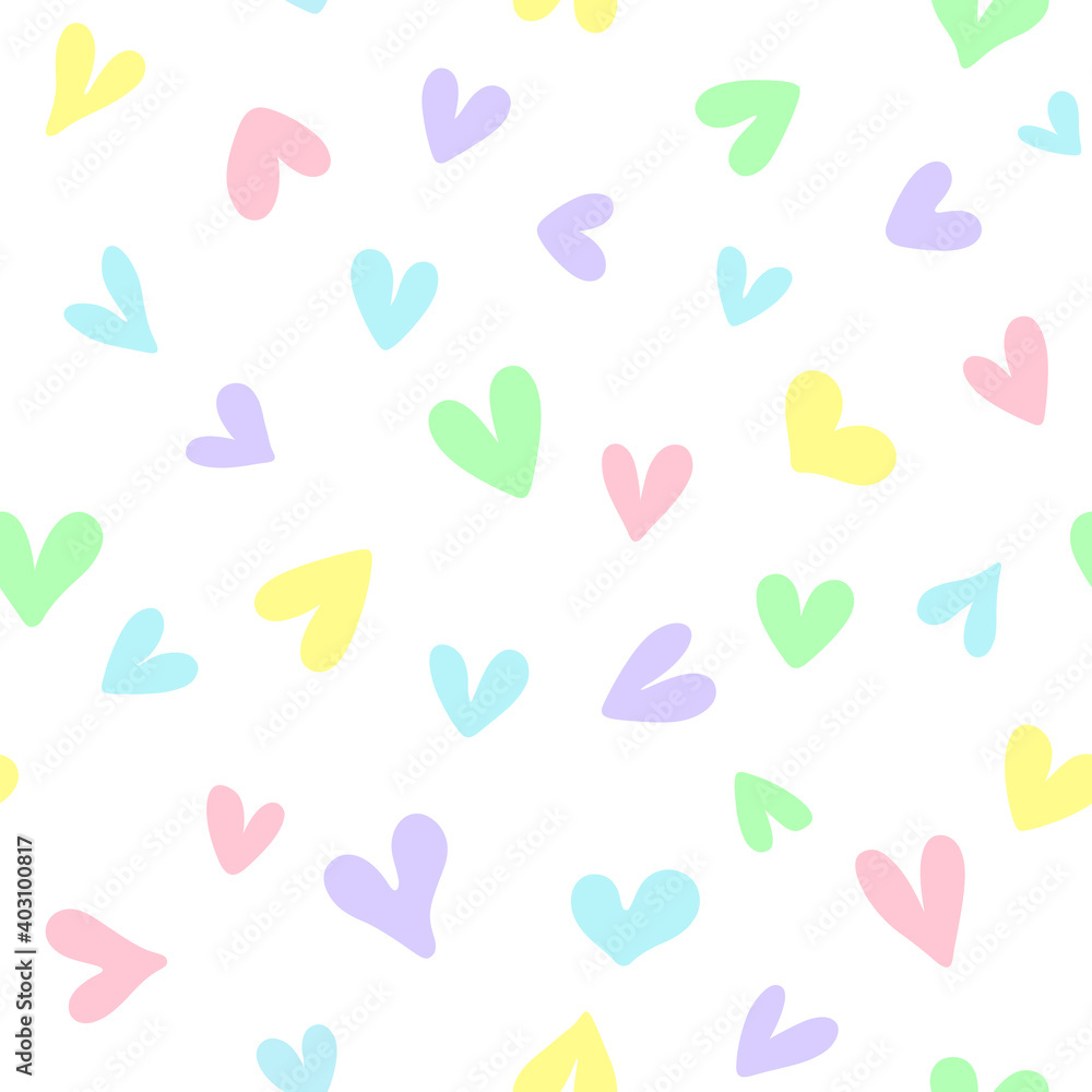 Romantic seamless pattern with doodle heart. Simple modern hand drawn background. Repeating vector for kids centre, kindergarten, wallpaper, card or wrapping paper.