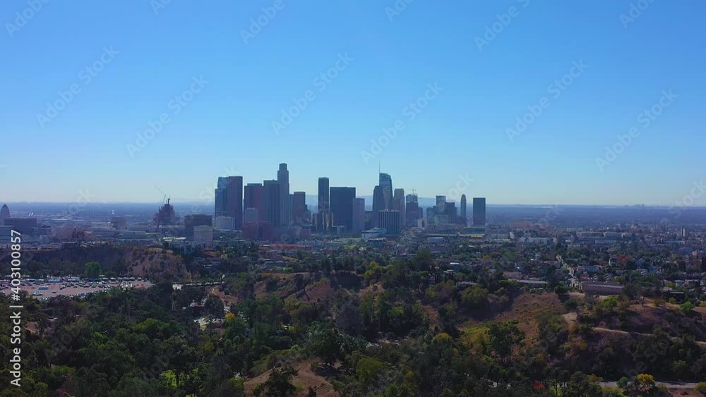 Slow aerial shot flying towards the city of Los Angeles, California. Slow aerial shot flying towards the city of Los Angeles, California.