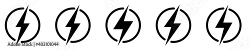 Lightning bolt icons set. Set lightning bolt. Electric vector icons, isolated. Bolt lightning flash icons.Thunderbolt flat style. Bolt logo. Electric lightning bolt symbols. Vector illustration