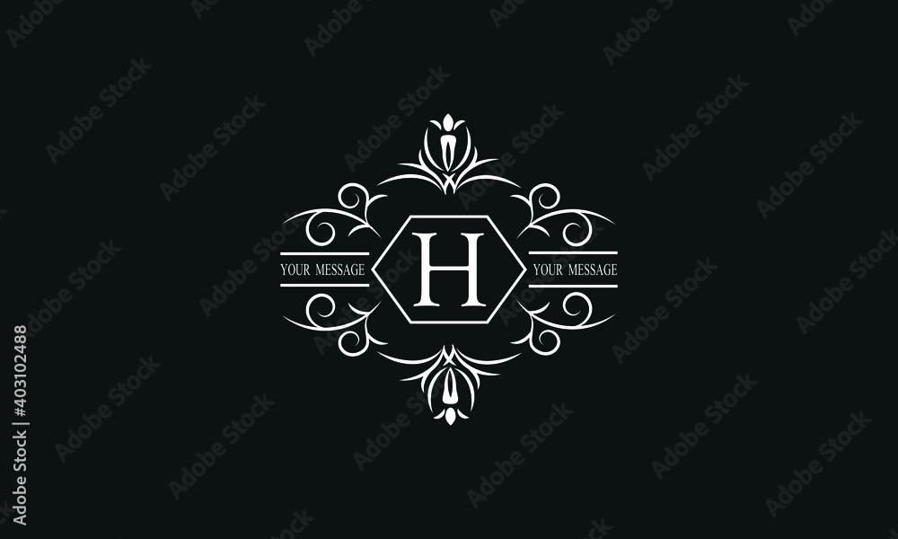 Graceful white monogram on a black background with the letter H. Elegant logo with the initial. Universal emblem, symbol of restaurant, business, greeting cards, invitations. Graceful white monogram on a black background with the letter H. Elegant logo with the initial. Universal emblem, symbol of restaurant, business, greeting cards, invitations.
