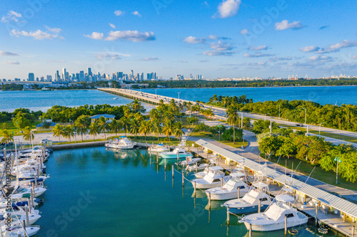 Aerial Photograph of Crandon Marina and the Miami Skyline © Daniele