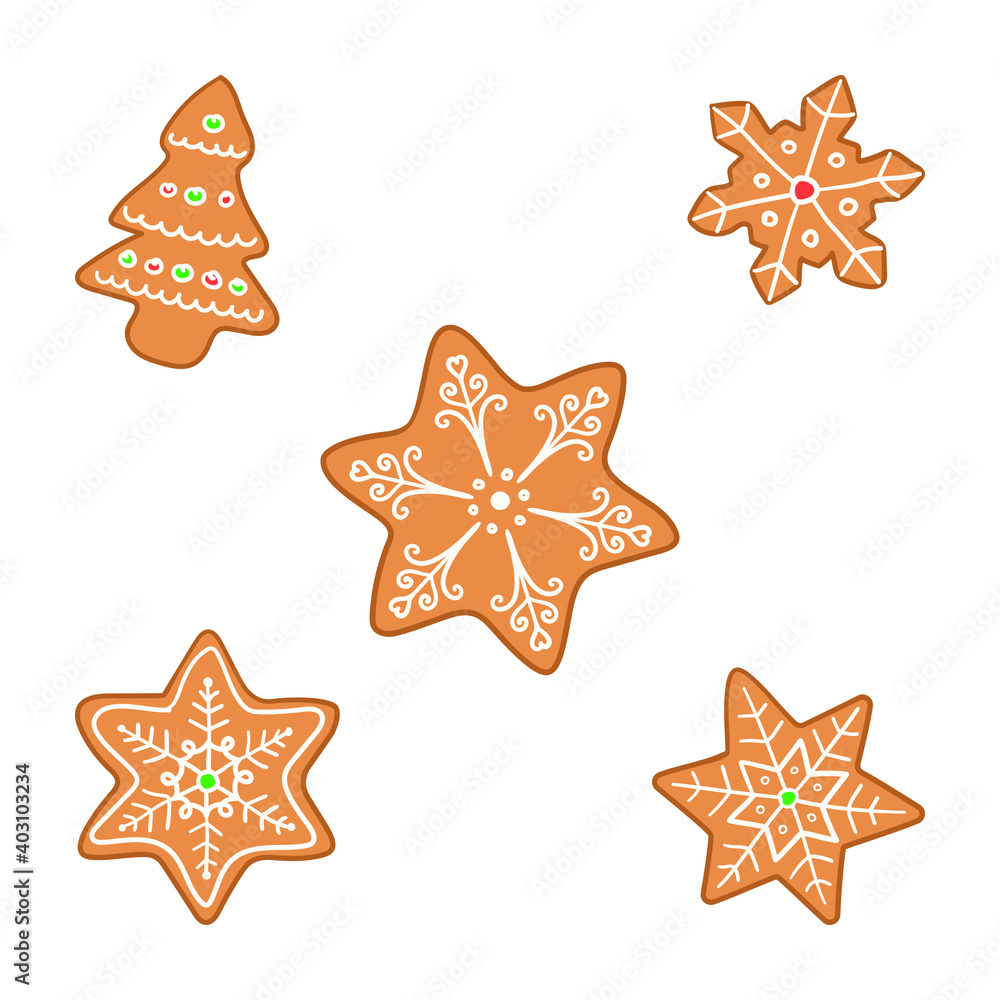 Vector Set of Christmas Gingerbread Cookies, Pierniki isolated on white background Vector Set of Christmas Gingerbread Cookies, Pierniki isolated on white background