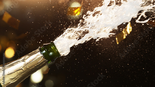Champagne splashes on black background © Jag_cz