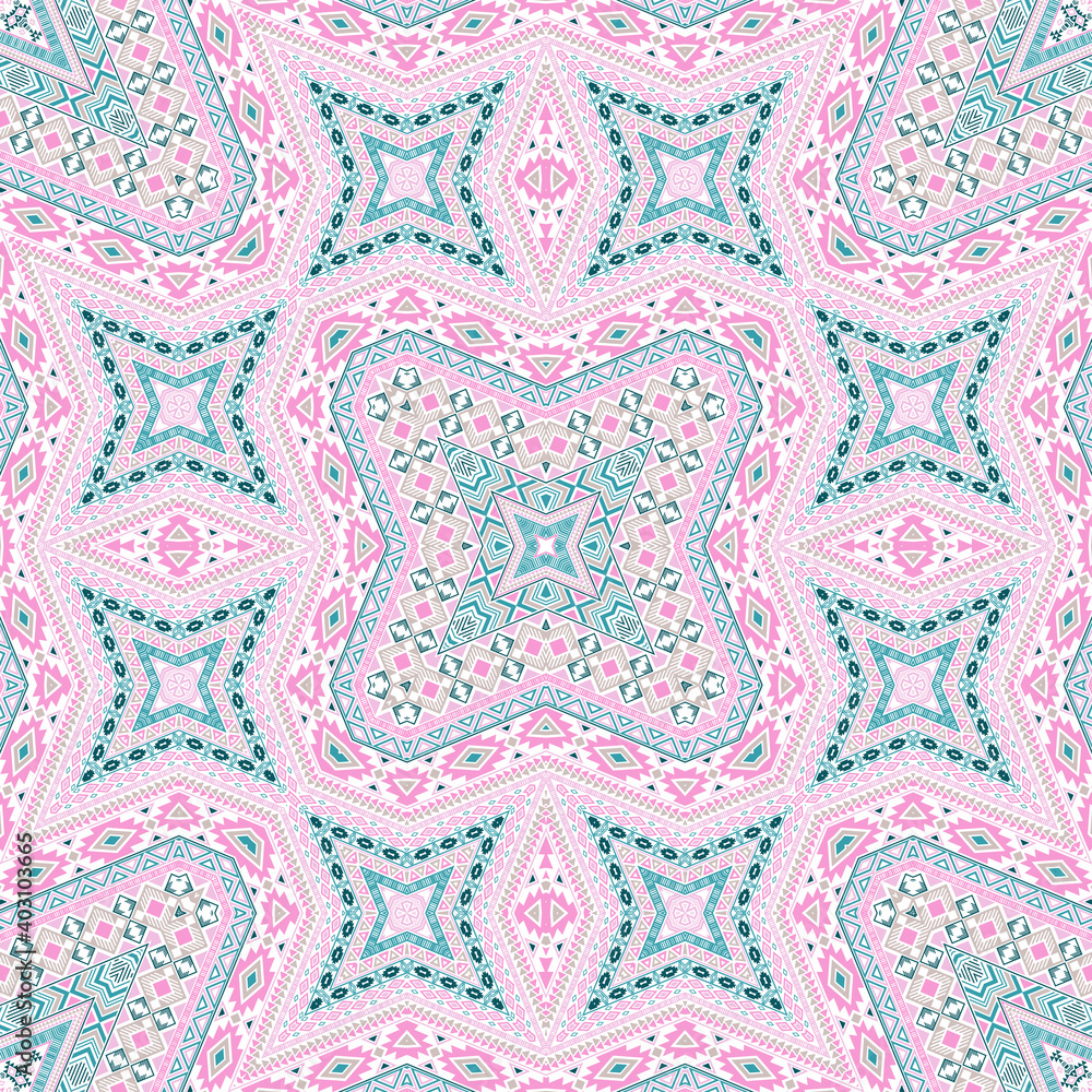 Indian seamless pattern vector design. Boho geometric texture. Textile print in ethnic style.