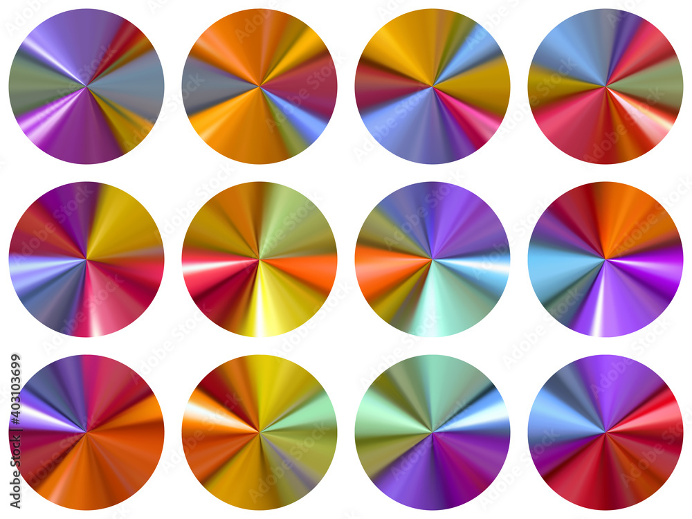 Circle radial metallic gradient web elements vector set.