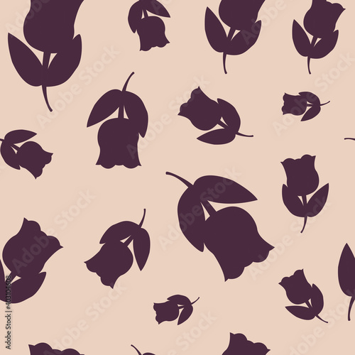 Stylized tulip siluette seamless pattern on beige background. Endless texture. Nice for wallpaper, wrapping paper, posrcard, textile print photo