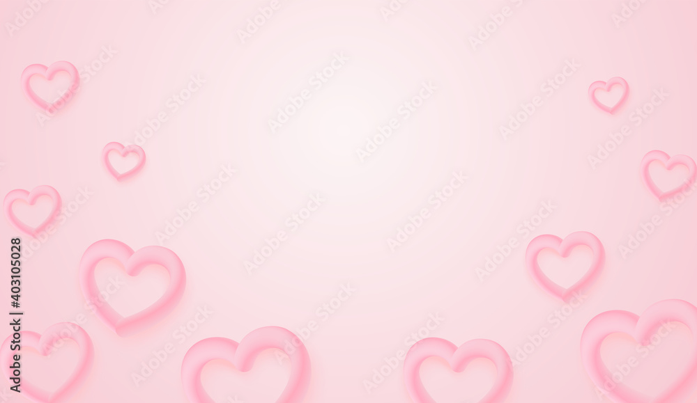 Vector card with 3d hearts on a pink gradient background. It can be used for congratulations on Valentine's Day, wedding, or other romantic holidays. Romantic poster with blank space for your text.