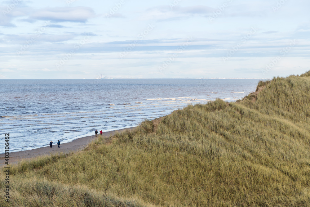 Overlooking the sand dunes at Formby towards Blackpool