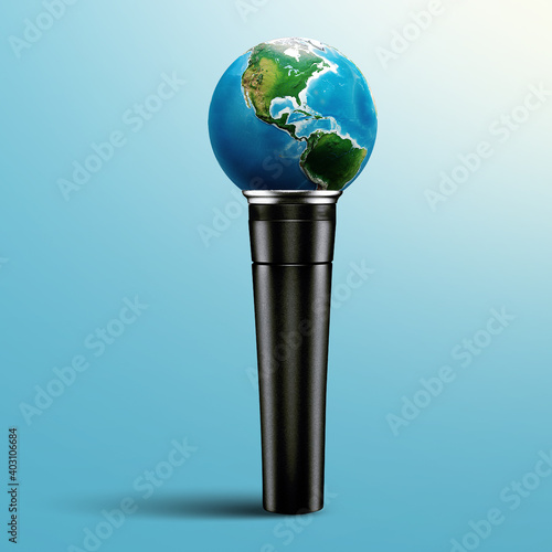 Creative layout for World press freedom day design. World and microphones combined  with free text area. Translation: 10 January Working Journalist Day.  (Turkish: 10 Ocak Calısan Gazeteciler Günü)