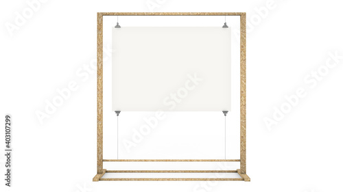 Horizontal Poster Display With Ropes and Wood Frame Mockup