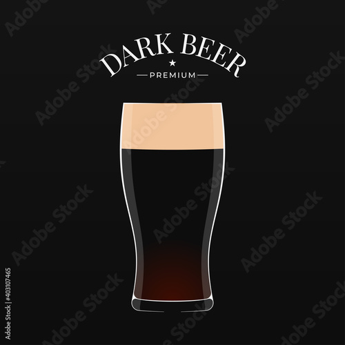 Dark beer logo. Glass of beer on black background photo
