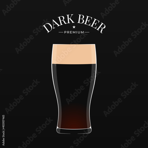Dark beer logo. Glass of beer on black background