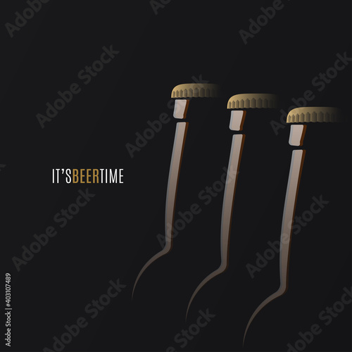 Beer time logo. Bottles of beer with cap on black