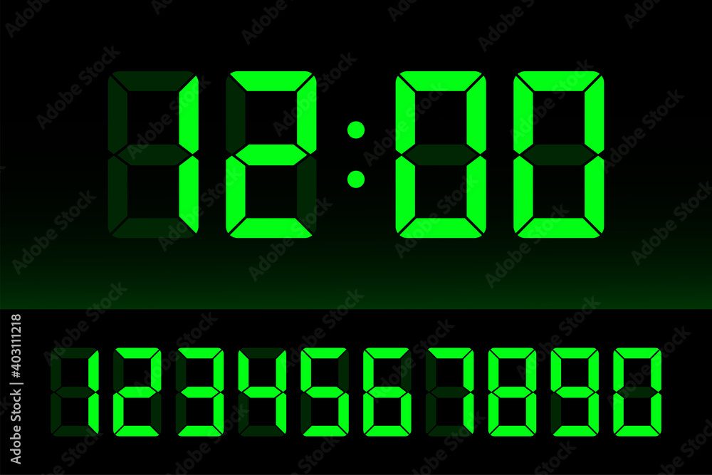 Digital clock number set. Time icon. Design element. Vector stock illustration.