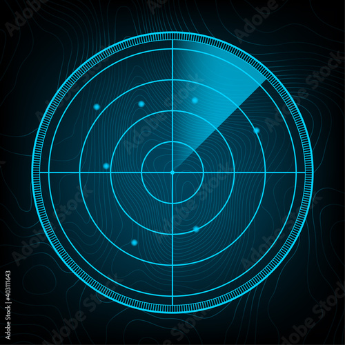 Realistic radar in searching. Radar screen with the aims. Vector stock illustration.
