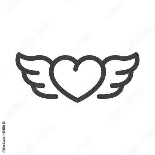 Día de San Valentín. Logotipo con corazón con alas con lineas en color gris