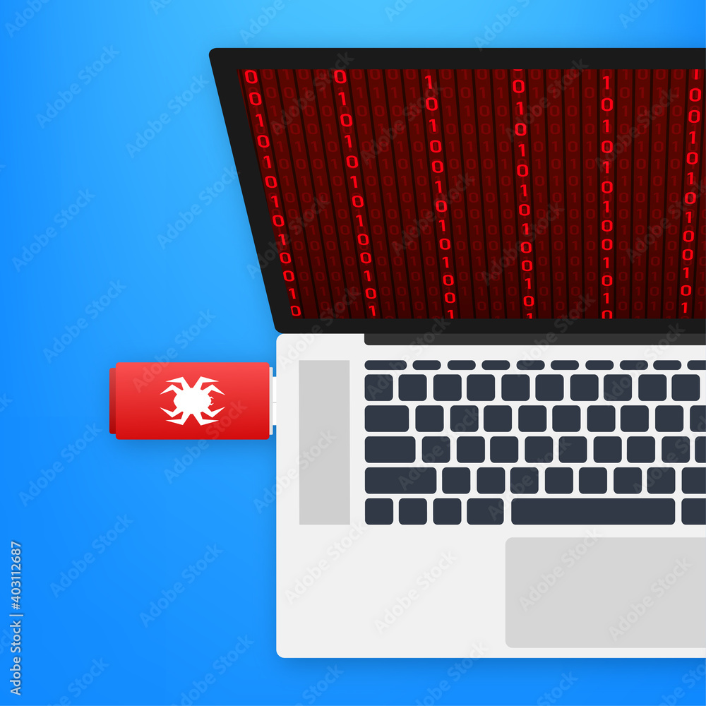 Vektorová grafika „Computer virus on usb flash card. Virus protection.  Vector stock illustration.“ ze služby Stock | Adobe Stock