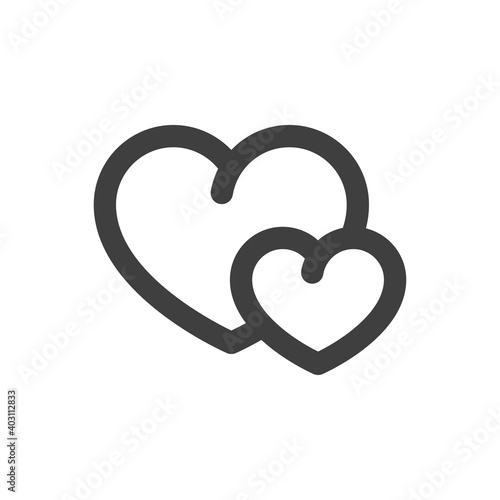 Día de San Valentín. Logotipo con 2 corazones con lineas en color gris