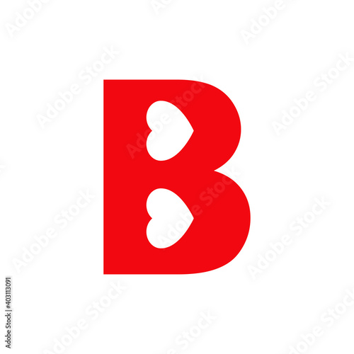 Día de San Valentín. Logotipo inicicial letra B con corazón en color rojo