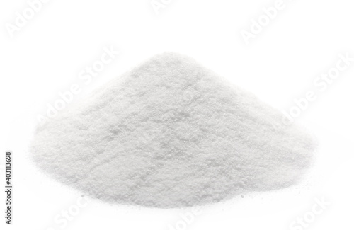 Baking soda pile isolated on white background, sodium bicarbonate, side view