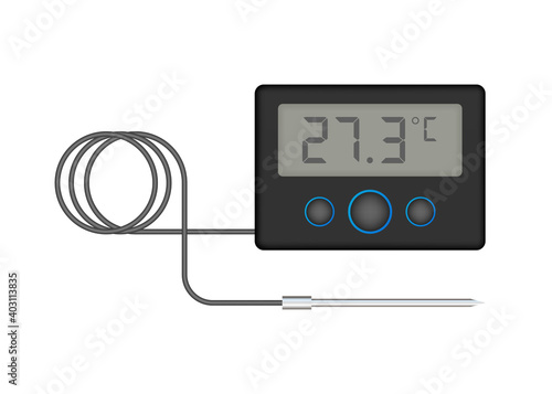Kitchen or laboratory thermometer. Food temperature. Vector stock illustration.