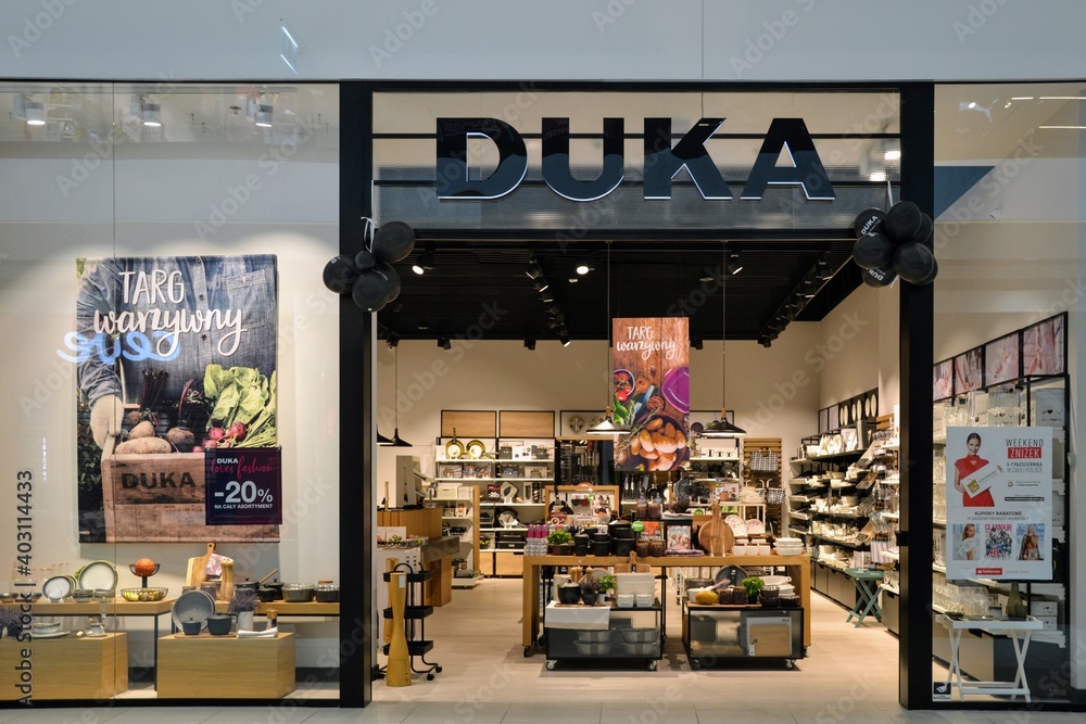 Duka store in one of Warsaw's shopping centers (shopping malls). Duka is  selling household items and interior design elements. Works in Norway and  Poland. Warsaw, Poland - October 7 2018 Stock Photo | Adobe Stock