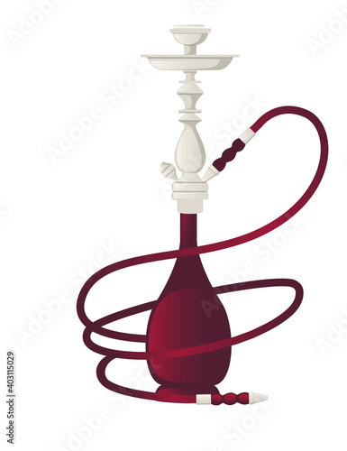 Modern red hookah unhealthy tool for smoking flat vector illustration isolated on white background