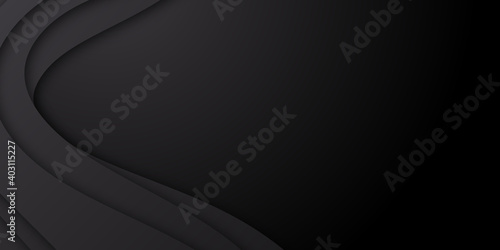 Black wave abstract business tech background. Vector illustration. Trendy dark black grey color of 2021 background. Suit for business, corporate, institution, party, festive, seminar, and talks