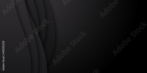 Black wave abstract business tech background. Vector illustration. Trendy dark black grey color of 2021 background. Suit for business, corporate, institution, party, festive, seminar, and talks