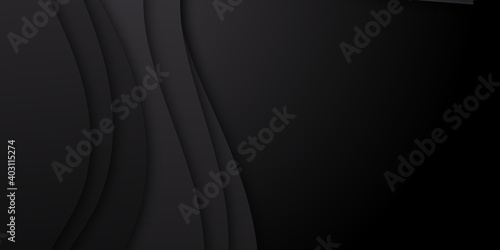 Black wave abstract business tech background. Vector illustration. Trendy dark black grey color of 2021 background. Suit for business, corporate, institution, party, festive, seminar, and talks