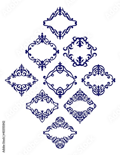 set of Kazakh rhombus ornaments , frames