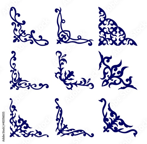  set of ornaments, 9 corners, vector
