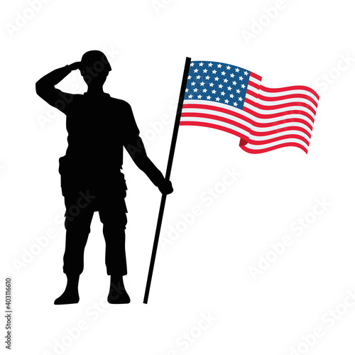 soldier with united states of america flag in pole