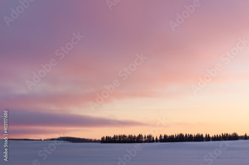 sunset over snow covered field © Kara
