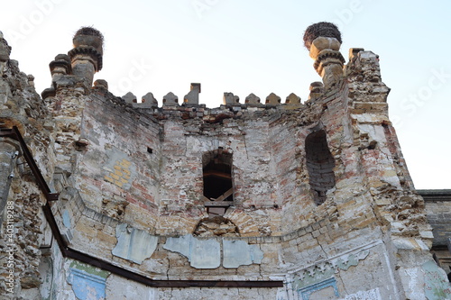 Historical monument of culture in Ukraine in the Odessa region Kurisov manor during restoration selective focus. photo