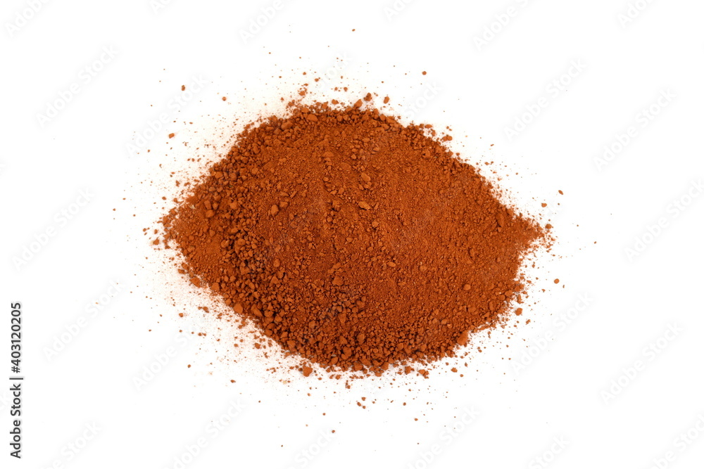 Pile of Red dirt (soil) on white. Heap of Red dry clay isolated on white background. Ochre, also spelled ocher, a natural yellow earth pigment. Pile of Red dirt (soil) on white. Heap of Red dry clay isolated on white background. Ochre, also spelled ocher, a natural yellow earth pigment.