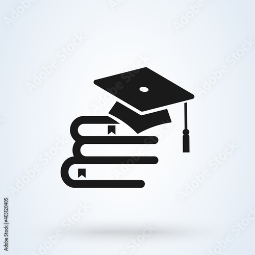Educational logo, book and toga hat. Book with vector graduation cap - education icon, academic university illustration photo