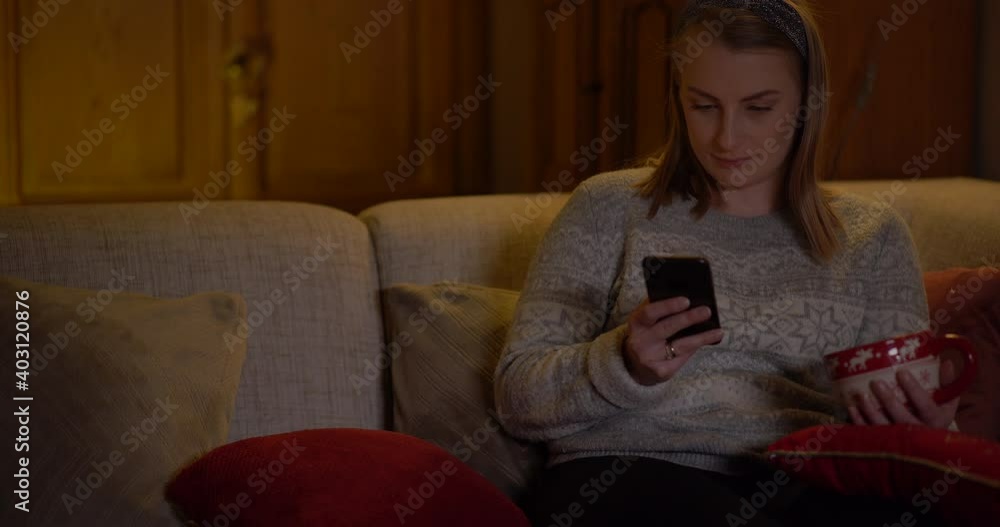 Young Woman Browsing Internet on Smartphone at Home Young Woman Browsing Internet on Smartphone at Home