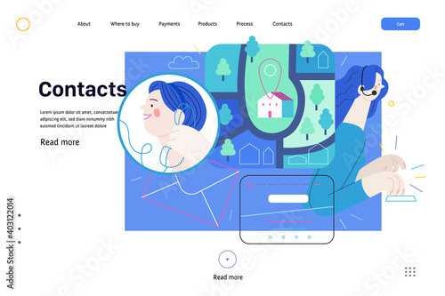 Medical insurance web page template- clinic contacts -modern flat vector concept illustration of contact details -direction, map, email, phone, contact form, call operator. Medical help