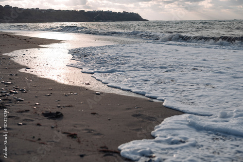 Seascape waves at the sea in windy weather in winter