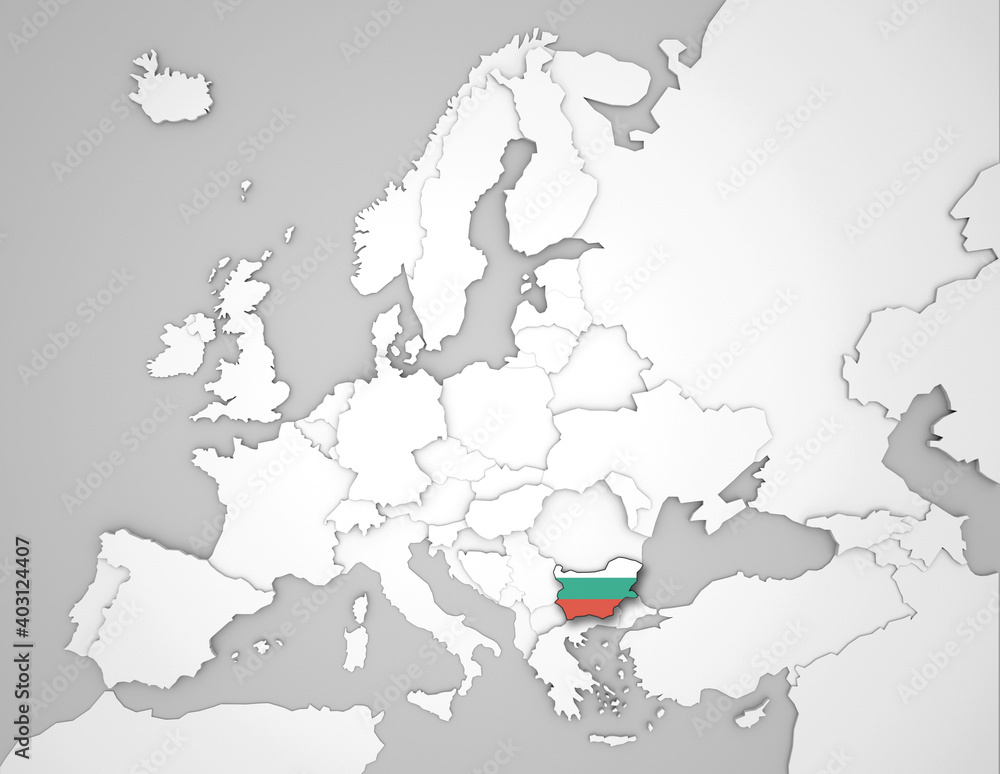 3D Europakarte auf der Bulgarien hervorgehoben wird 3D Europakarte auf der Bulgarien hervorgehoben wird