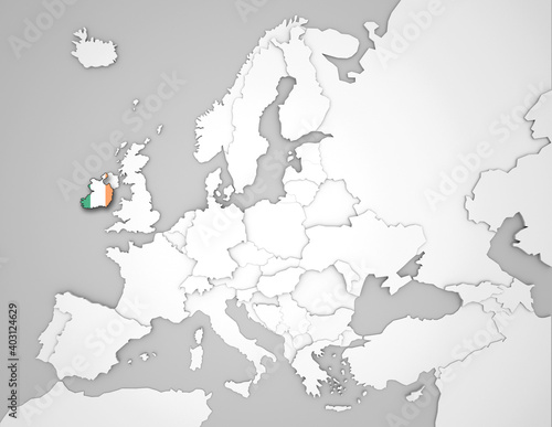 3D Europakarte auf der Irland hervorgehoben wird