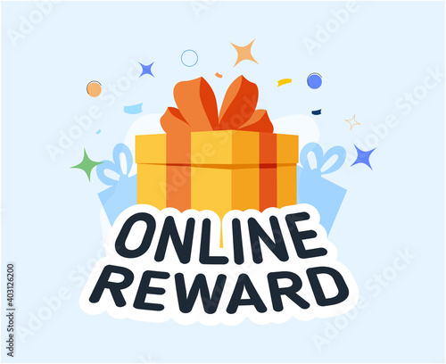 online reward , Group of happy people receive a gift box vector illustration concept, digital referral program, can use.