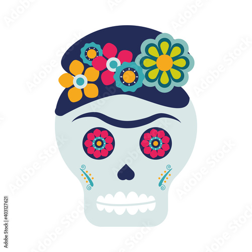 traditional mexican frida skull head icon photo