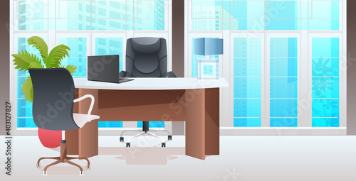 coworking center modern cabinet interior office room with furniture horizontal vector illustration
