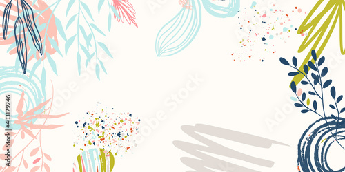 Create your own design with these graphic items. Trendy geometric forms, textures, strokes, abstract and floral decor elements. Floral botanical organic abstract background with hand drawn art brush