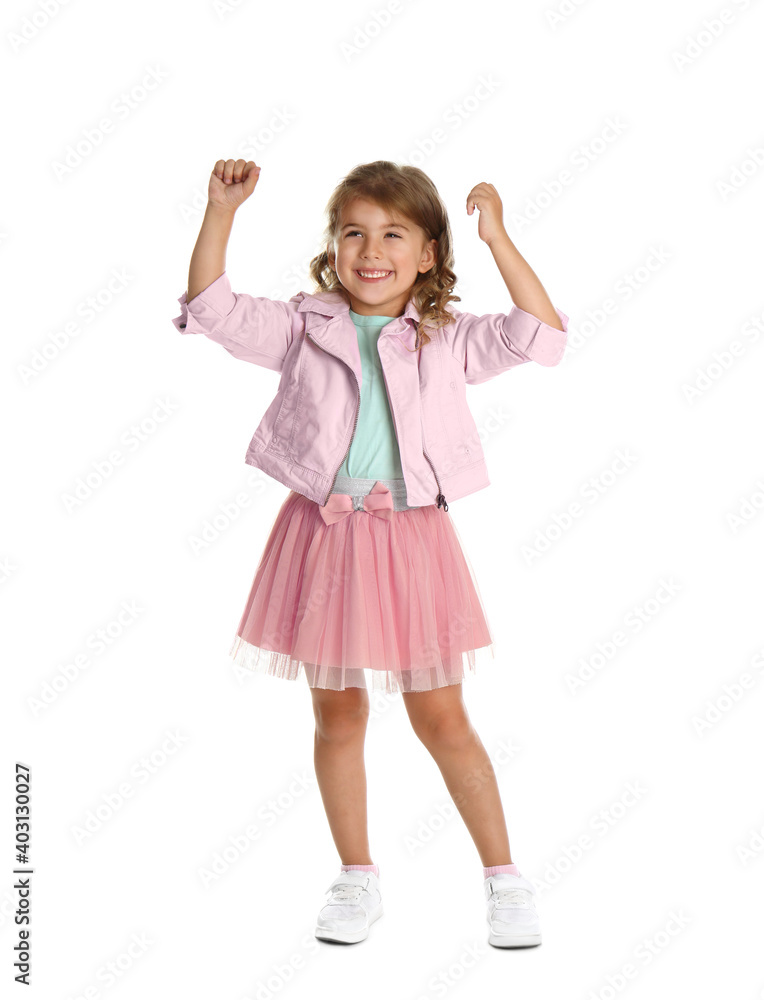 Full length portrait of emotional little girl on white background Full length portrait of emotional little girl on white background