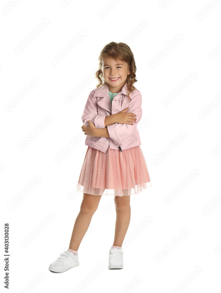 Full length portrait of cute little girl on white background Full length portrait of cute little girl on white background